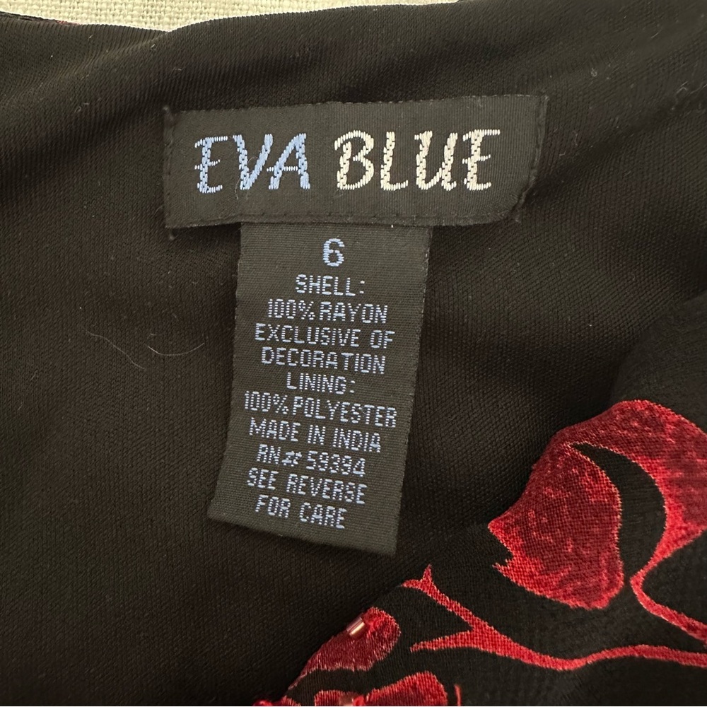 Vintage Eva Blue Bias Cut Dress Dark Fairy Black With Red Roses Beaded Medium - Picture 10 of 10